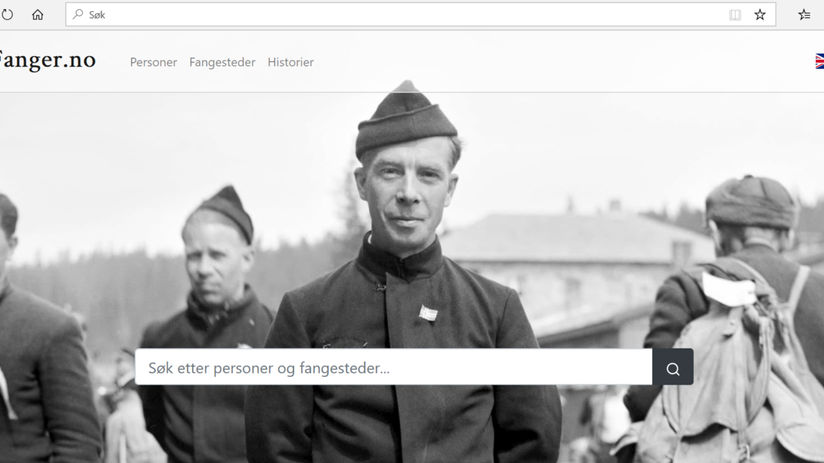 Bildet viser forsiden av det digitale registeret fanger.no